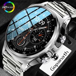 Other Watches Sports 2023 New Fashion Intelligent Mens TWS Wireless Stereo Music Player Heart Rate Monitor Full Touch Intelligent+Headphones Q240301