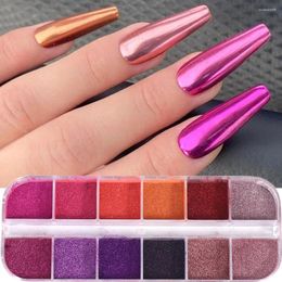 Nail Glitter 12 Colours Metallic Powder Pigment Rose Red Series Mirror Chrome Rubbing On Dust UV Gel Polish Decoration