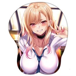 Pads New Anime My DressUp Darling Marin Kitagawa Sexy Big Breast 3D Mouse Pad Cute Manga Pad with Wrist Oppai Silicone Gel Boobs Mat