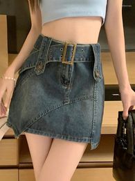 Skirts Summer Oversized High Waisted Slimming Wrap Hip Short Skirt For Women Trendy Retro All-Match Female Denim With Belt