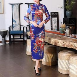 Ethnic Clothing Women Retro Cheongsam Dress Elegant Chinese National Style Floral Print With Stand Collar Three For Summer