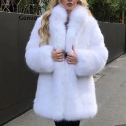 Fur Women Winter Thick Fur Long Coat Jacket Loose Plush Soft Fluffy Outerwear Long Sleeve Faux Fur White Coat Overcoats