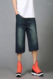 Mens Summer Hip Hop Baggy Jeans Shorts Men Loose Fit Straight Denim Shorts 34 Black Blue Short Pants Men Plus Size 44 4615486053