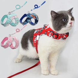 Leads Reflective Cat supplies for Kitten Adjustable Printed Cat Vest Chest Strap Outdoor Soft Dog Harness Leash Set Cat Accessories