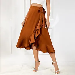 Skirts For Women'S European Style Vintage Solid Colour Irregular Pleated Big Swing Clothes Loose Women Midi Length