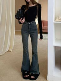 Women's Jeans 2024 Women Autumn Witer Retro High Waist Stretch Female Long Denim Mop Pants Ladies Solid Color Flared Trousers S789