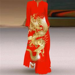 2024 Year Dragon Clothes Chinese Style Dress Long Sleeve Cheongsam Stage Catwalk Elegant Temperament dress 240220