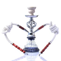 DEJAYA Glass Hookah Shisha Pipe Complete Cachimba for Smoking Accessories 2 Hoses 5 Colour 240220