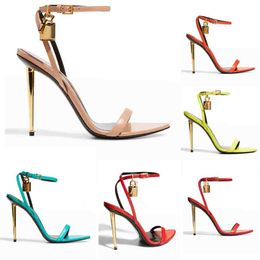 With Box Dress Shoes fords Heels Padlock Pointy Naked Sandal Pointy Toe Shape Shoes Woman Designer Buckle Ankle Strap Heeled High Heels Sandals 35-43