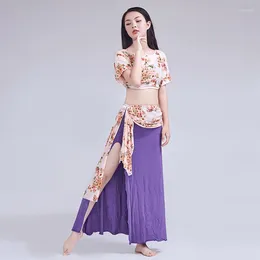 Stage Wear Belly Dance Top Skirt Set Practice Printing Clothes Sexy Woman Long Suit Performance Carnaval Wera Costumes