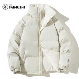 BAIMUSHI Winter Harajuku Thicken Warm Jacket Puffer Parkas Loose Fashion Casual Trendy Men Solid Loose Coats Down Jacket 240220