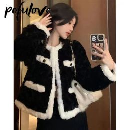 Jackets Short Lamb Wool Coat Women Warm Cardigan Jacket Autumn Winter Office Lady Korean Fashion Casual Vintage Loose Outwear