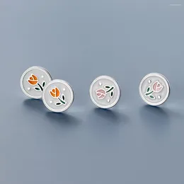 Stud Earrings 925 Sterling Silver Tulip Pattern Cute Small Sweet Style Fashion Jewelry For Women Accessories