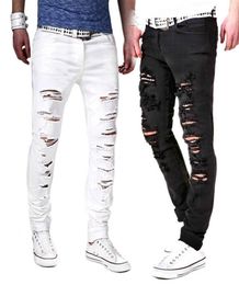 Lasperal Fashion Solid White Jeans Men Sexy Ripped Hole Distresses Washed Skinny Jeans Male Casual Outerwear Hip Hop Pants 2019 Y13706718