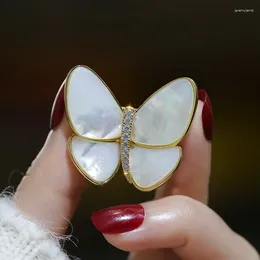 Brooches Natural Shell Butterfly Brooch For Women Zircon Light Luxury Elegant Corsage Mother Jewellery High-grade Gift