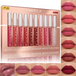 CAKAILA 610PcsBox Matte Nude Velvet Liquid Lipstick LipGloss And Transparent Clear Lip Oil Lacquer Makeup Set Waterproof 240229