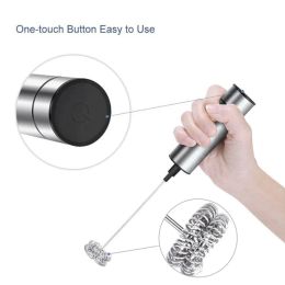 Tools Electric milk frother with 2 pieces of stainless steel doublespring whisk, batterypowered coffee frother froth machine