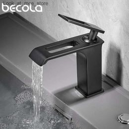 Bathroom Sink Faucets New Becola Waterfall Bathroom Faucet Basin Faucets Black Sink Taps Single Handle Hot And Cold Water Mixer Tap For Bathroom Q240301