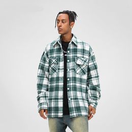 Autumn and Winter Red Green Checkered High Street American Loose Shirt Coat for Men