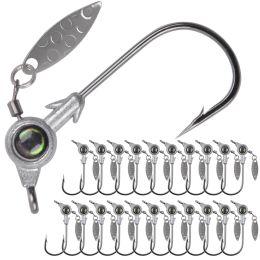Fishhooks Crank Jig Head Hooks with Spinner Blades Swimbaits Heads Crankbait Worm Hooks for Soft Fishing Worm Lures 20Pcs/30Pcs/50Pcs
