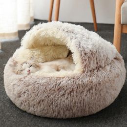 Mats Round Cat Bed Long Plush Cat Cushion Warm Cat House 2 In 1 Cat Basket Soft Cat Sleep Bag Pet Dog Bed For Small Dogs Cat Nest