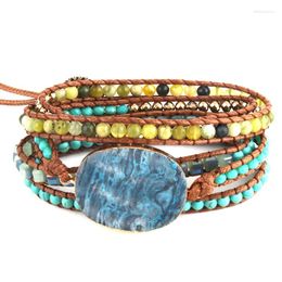 Charm Bracelets Fashion Beaded Jewellery Handmade Mixed Natural Stones/Glass And Stone 5 Strands Wrap Drop