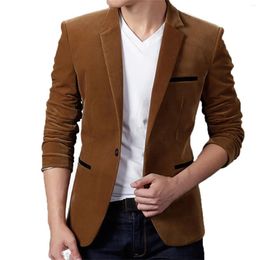 Men's Suits Blazer Tops Spring Autumn Corduroy Slim Suit Jackets Long Sleeve Single Buckle Wedding Banquet Casual