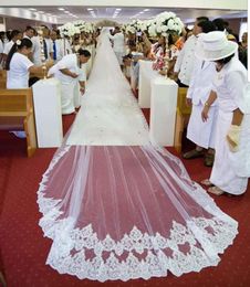 Bridal Veils Luxury 10 Meters Long Wedding Veil With Comb Cover Face Bling Sequins Lace Edge 2 Layer Accessores5728753