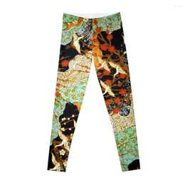 Active Pants FLYING CRANES AND SPRING FLOWERS Antique Japanese Floral Leggings Leginsy Push Up Female Legging Womens