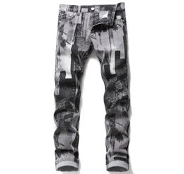 2021 Mens Fashion Abstract Art Stretch Slim Straight Jeans Teenagers Digital 3D Printed Grey Black Jeans9386459