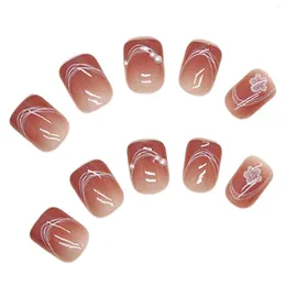False Nails Pink Medium Square Fake Stylish Pearl Decoration Nail Pieces For Finger Home DIY