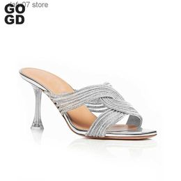 Dress Shoes Women Sexy Clear High Heels Slippers Rhinestone Accessories Sandals New Summer Beach Ladies Slides Flip Flops Female Dress ShoesH2431