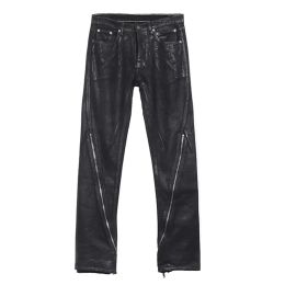 Pants Dark Brushing Wax Surface Casual Pants Adjustable Zipper Floor Flare Pants Slim Fit Washed Jeans Trousers Male