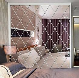 Diamond Pattern Mirror Wall Sticker DIY Living Room Decor 3D Mirror Wall Stickers Home Decoration Crafts DIY Accessory Y2001022334529