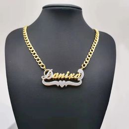 DODOAI Personalized Name Necklaces Plated 18K Gold 3D Nameplate Necklace for Men and Women Hip Hop Double Layer Letter Necklace 240228