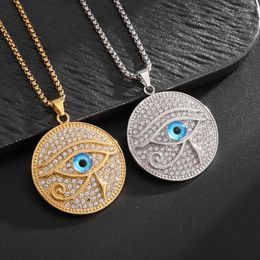 Pendant Necklaces Hip Hop Crystal Zircon Guardian Eye Of Horus Necklace For Evil Men's Amulet Jewellery