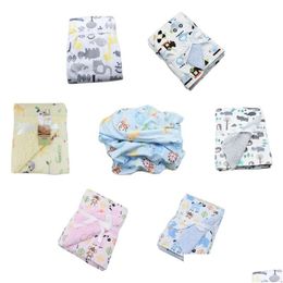 Blankets Swaddling Ddling 50Le Baby Printed Short P Receiving Blanket Cartoon Double Layer Lamb Fleece Ddle Wrap Bath Towel Beddin Dhmts