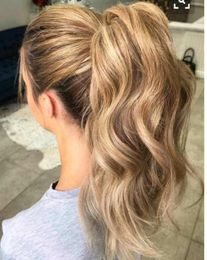 Honey Blonde Body Wave human hair ponytail extension African clip in drawstring blond Pony tail hairpiece100g140g virgin Prom Hai68747102