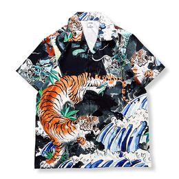 Tiger Full Print Button Down Collar Men's Shirt Summer Thin Material Shirts for Man Holiday Beach Hawaiian Shirts Man Clothes