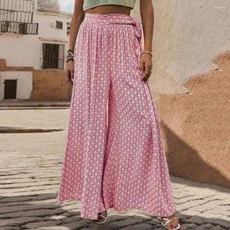 Women's Pants Elegant Wide-leg Bottoms Stylish Lace-up High Waist Wide Leg Culottes For Women A-line Printed Ankle Length Trousers With