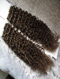 remy skin weft Tape in curly extension hair 100G 40PCS Kinky curly tape in human hair extensions Remy Double Sided Tape Hair6251971