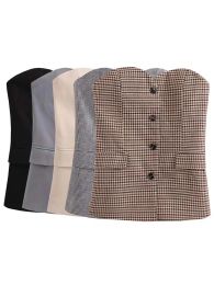 Waistcoats KLKXMYT TRAF Women Vests Fashion Front Button Fitted Vest Coats Vintage Sleeveless Flap Pockets Female Chic Waistcoat Tops