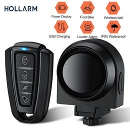 Hollarm Wireless Bicycle Vibration Alarm USB Charging Motorcycle Bike Alarm Remote Control Antitheft Bike Detector Alarm System 240219