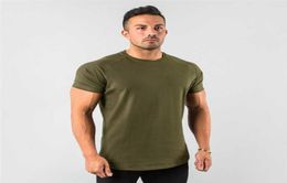 Men039s TShirts New Stylish Plain Tops Fitness Mens T Short Sleeve Muscle Joggers Bodybuilding Tshirt Male Gym Clothes Slim Fi1533467