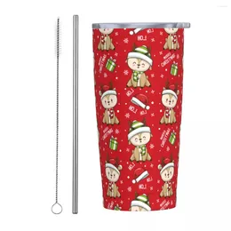 Tumblers Cute Christmas Deer Santa Tumbler 20oz Stainless Steel Double Wall Vacuum Insulated Reinderer Xmas Travel Mug With Straw