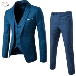 Suits 3 Pieces Elegant Suits+Vest + Pants Brand Slim Fit Single Button Party Formal Business Dress Suit Terno Wedding Suits for Men