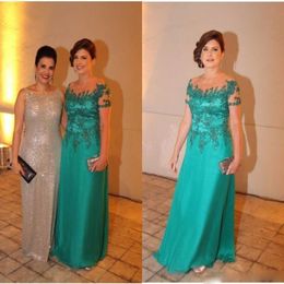 Teal Green Mother of the Bride Dresses for Weddings Lace Crystal Pleat Plus Size Mother off The Groom wedding guest Evening Gowns 307Y