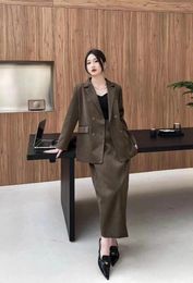 Two Piece Dress Retro Hong Kong Style Women's Suit Jacket Skirt Spring And Autumn Light Mature Temperament Blazer Long Two-piece Set