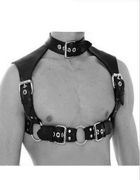 BDSM Bondage Male Neck Collars Chest Harness Strap Fetish Restraint Belt PU Leather Clubwear Cosplay Sex Toys For Men2885643