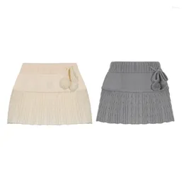 Skirts Women Sexy Low Waist Twist Knit A-Line Micro Mini Skirt With Hair Ball Lace-Up Dropship